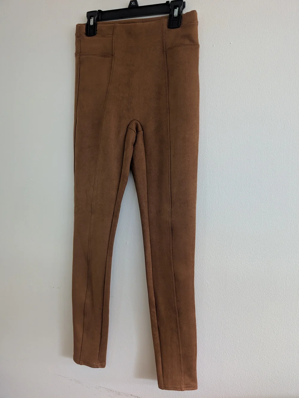 High-Rise Faux-Suede Leggings in Caramel Brown